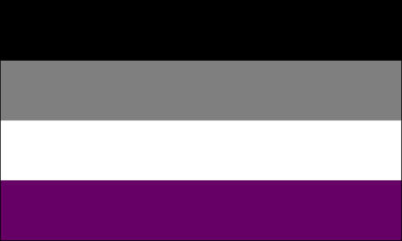 bandeira assexual: 4 faixas de baixo pra cima preto, cinza, branco e roxo
